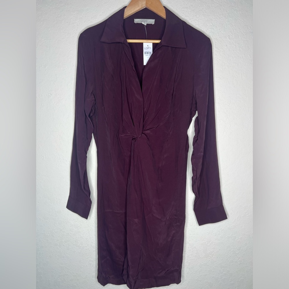 Loft Twist Shirtdress Womens Size 10 Plum Raisin V-Neck Long Sleeve